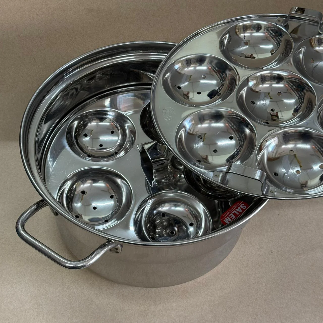 12 Idli Pot with Handle – Salem Stainless Steel | Induction Compatible - Image 3