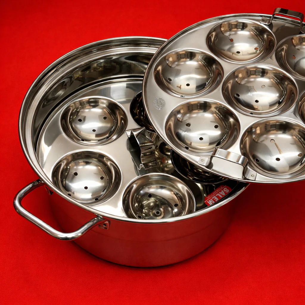 12 Idli Pot with Handle – Salem Stainless Steel | Induction Compatible - Image 4