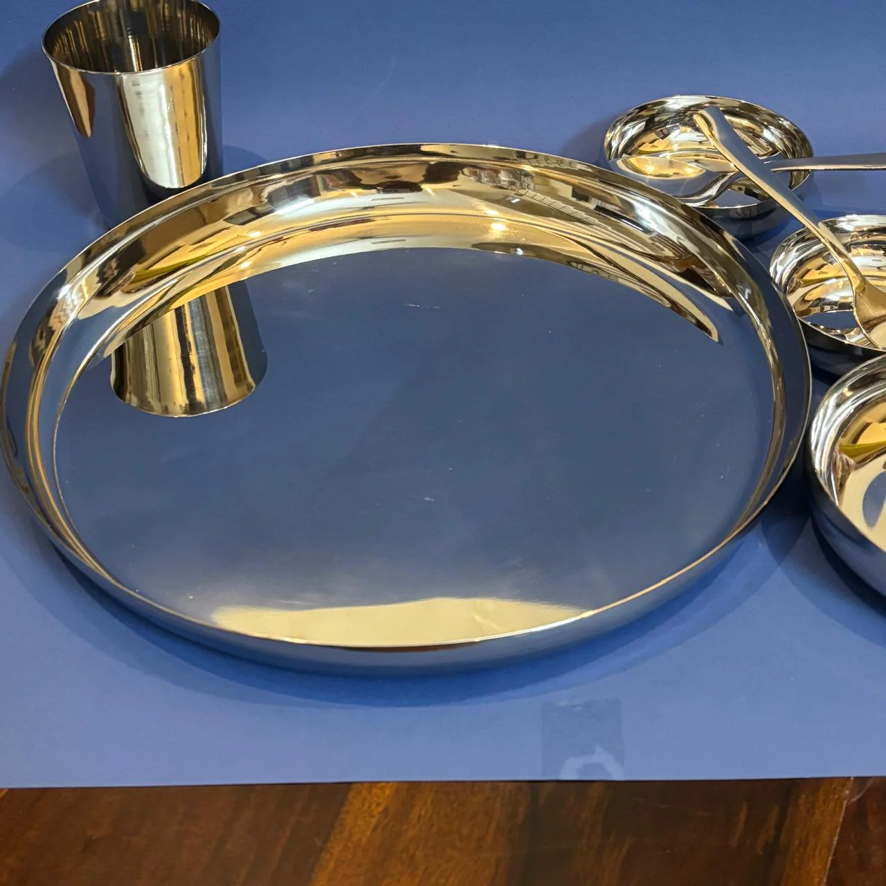 7-Piece Stainless Steel Meal Set – Plate, Cups, Tumbler, Spoon & Fork - Image 5