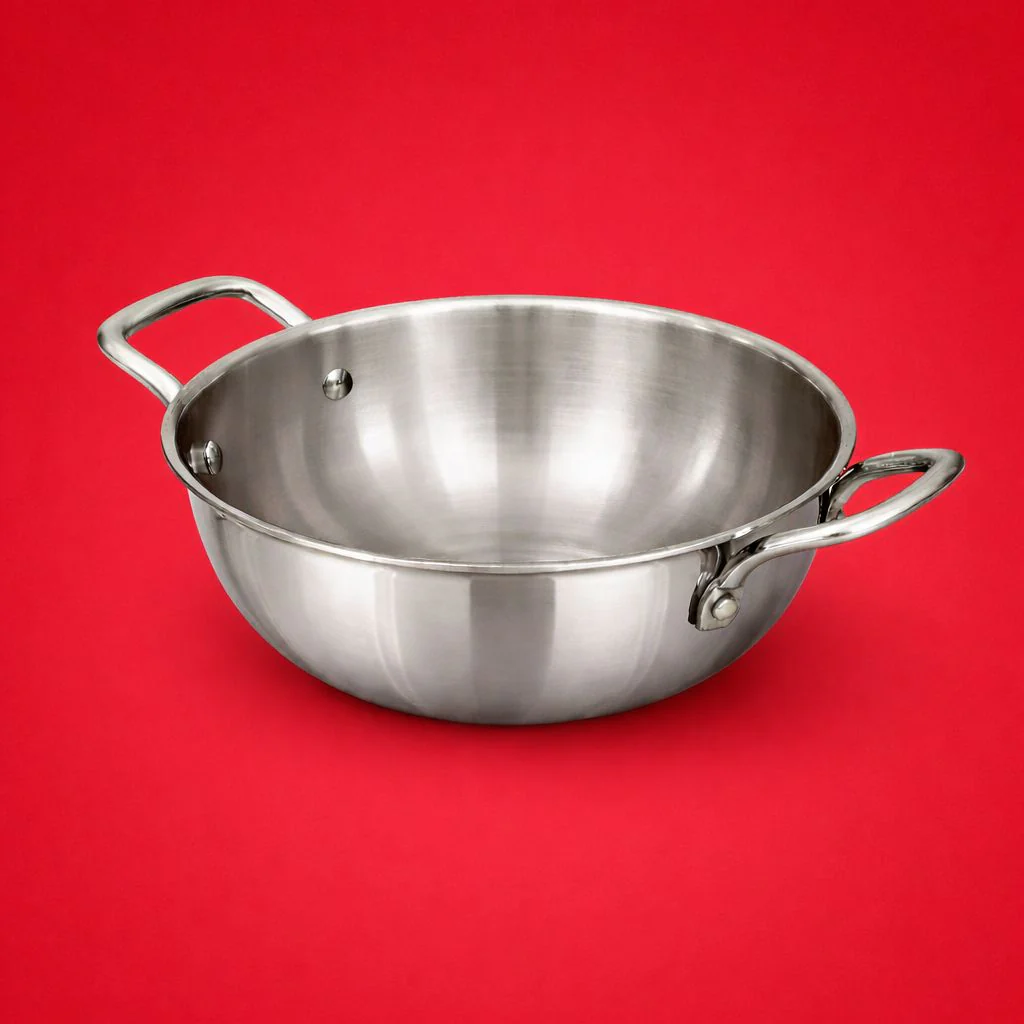 Deep Stainless Steel Kadai | Triply Induction Friendly - Image 5