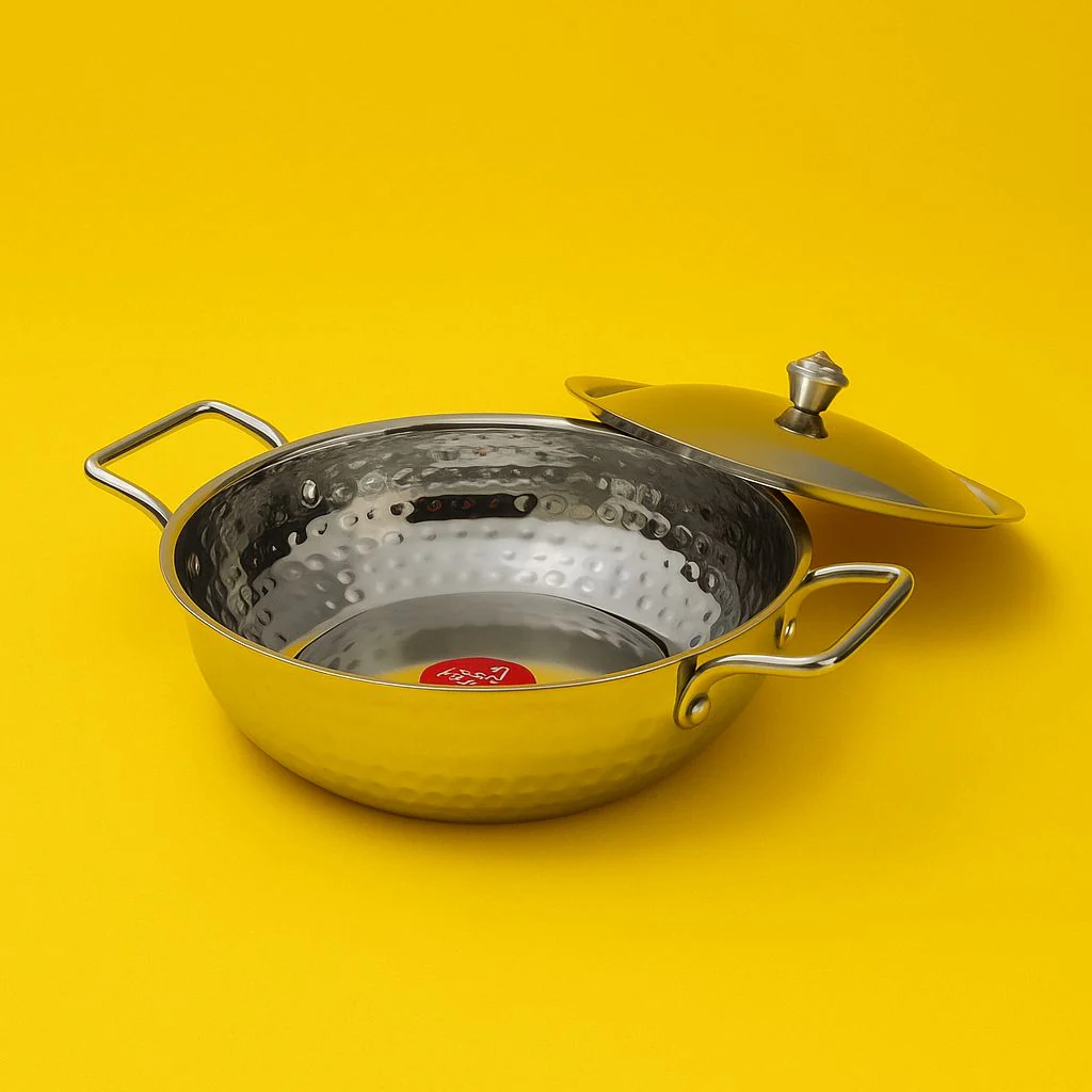 Dotted frying pan / Kadai in stainless steel without lid - Image 3