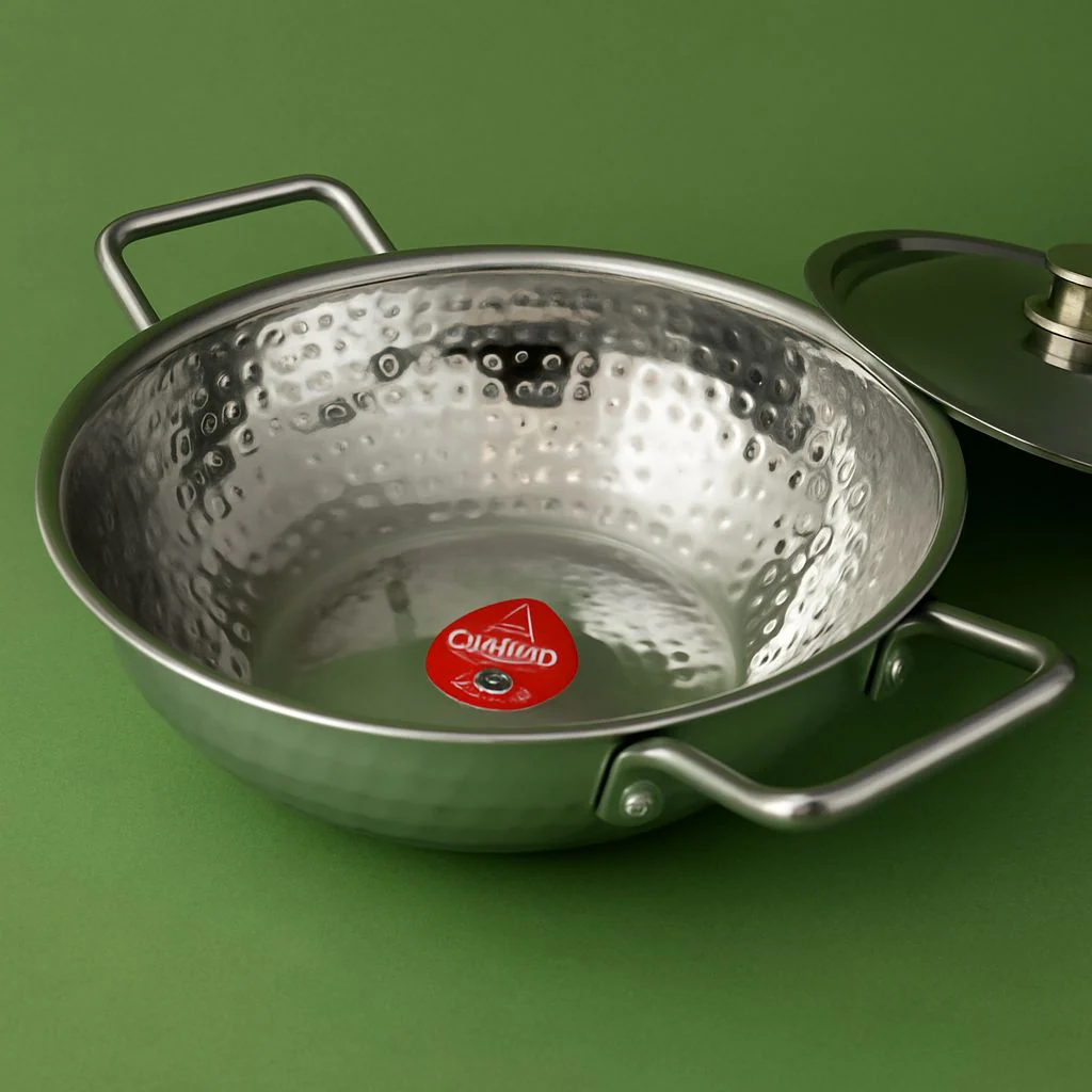 Dotted frying pan / Kadai in stainless steel without lid - Image 4