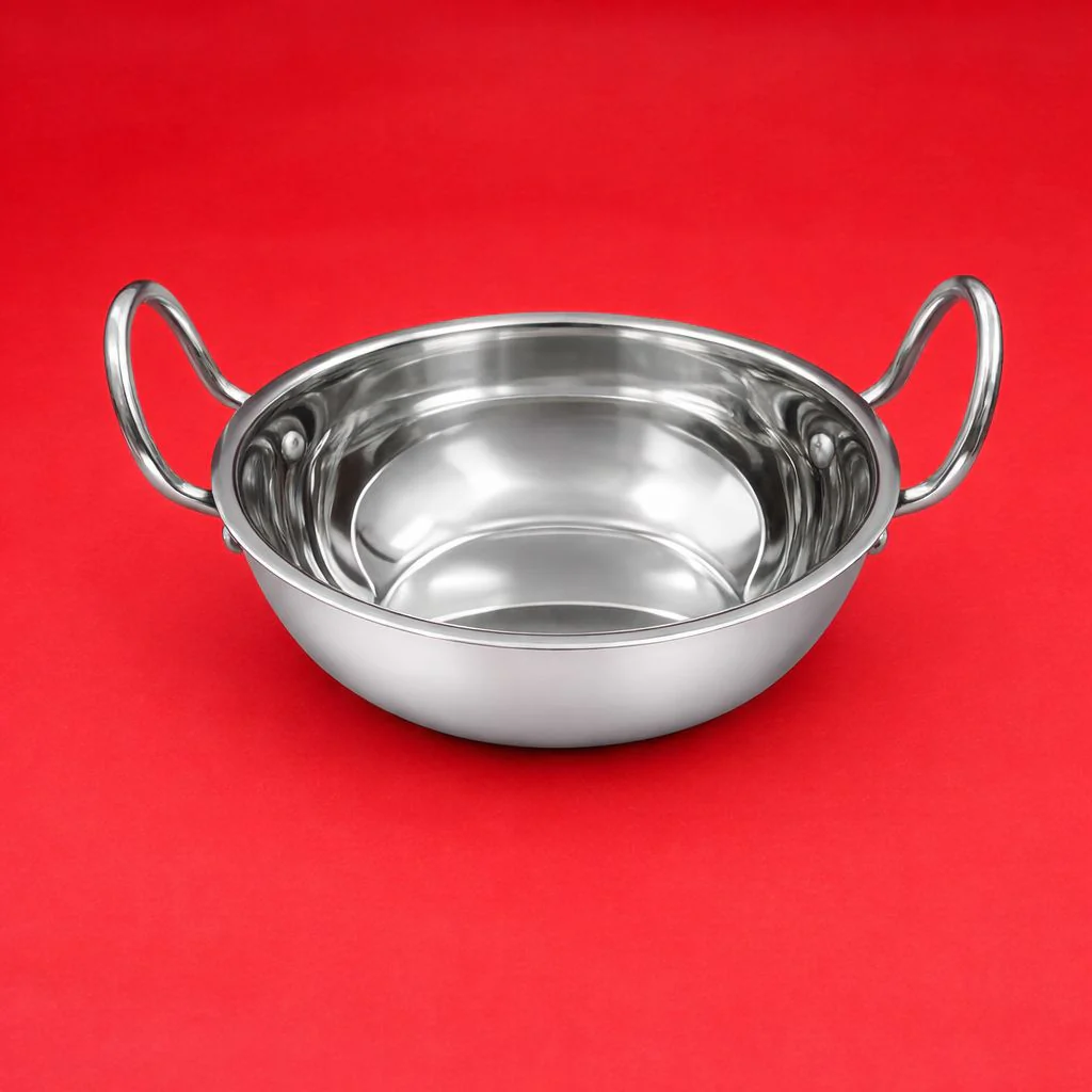 Flat Bottom Deep Stainless Steel Kadai – Induction Base - Image 2