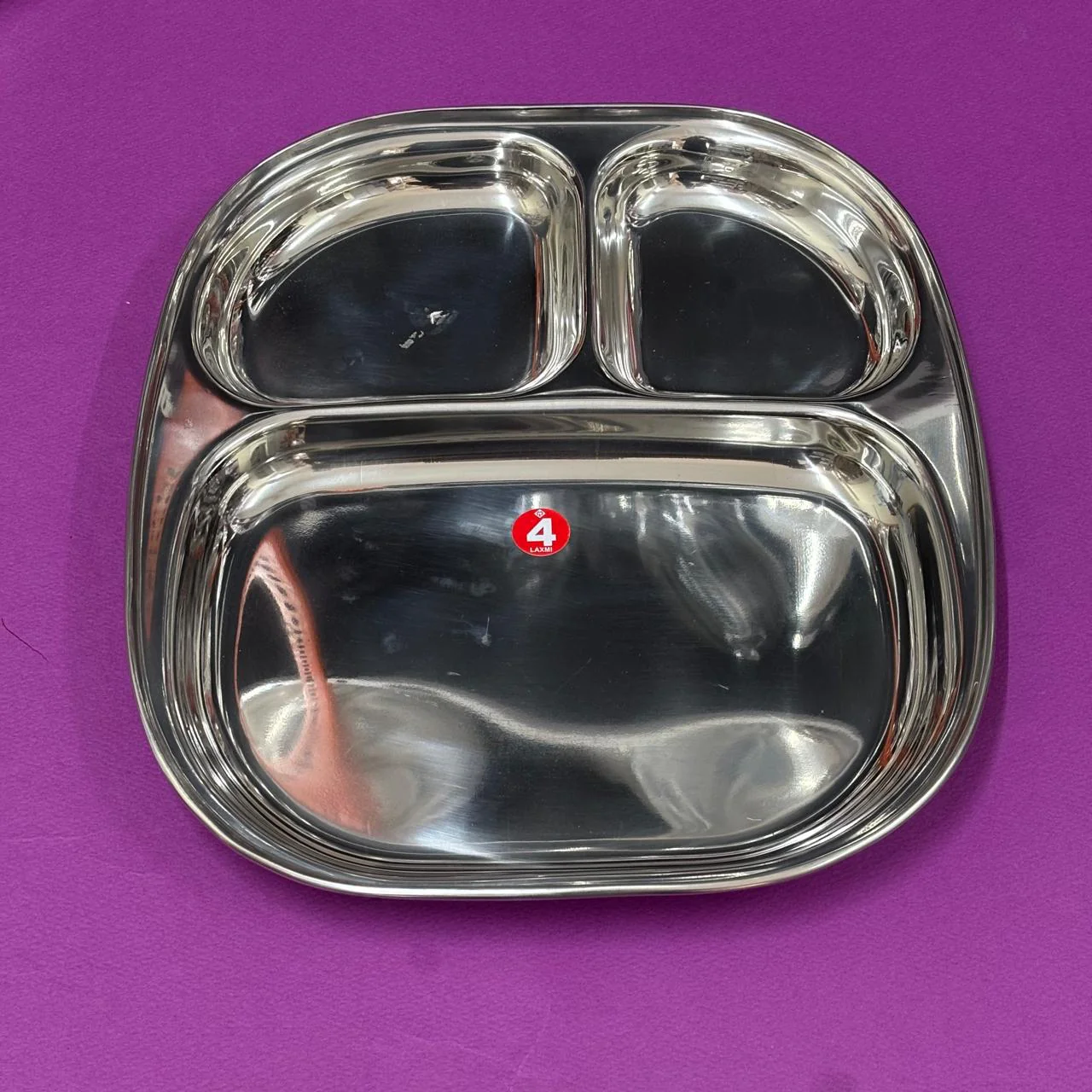 Oval Partition Tiffin Plate – 3 Compartments in Stainless Steel - Image 2