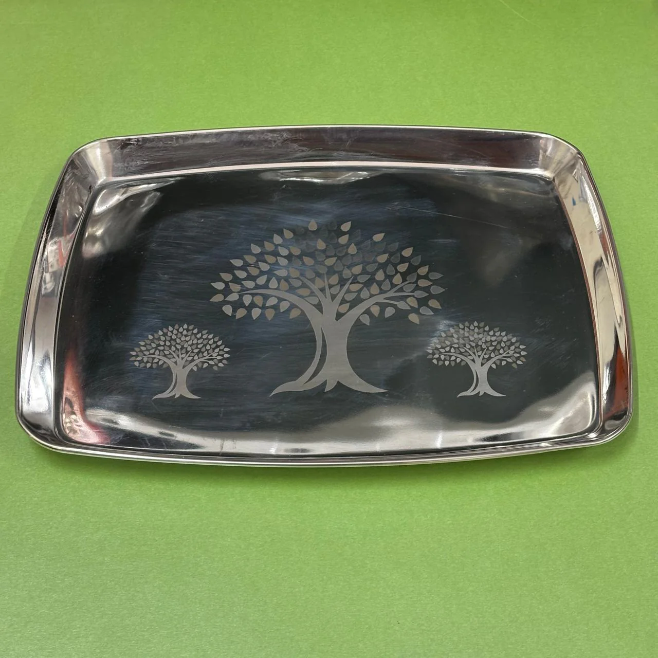Stainless Steel Serving Tray – Tree Engraved Design